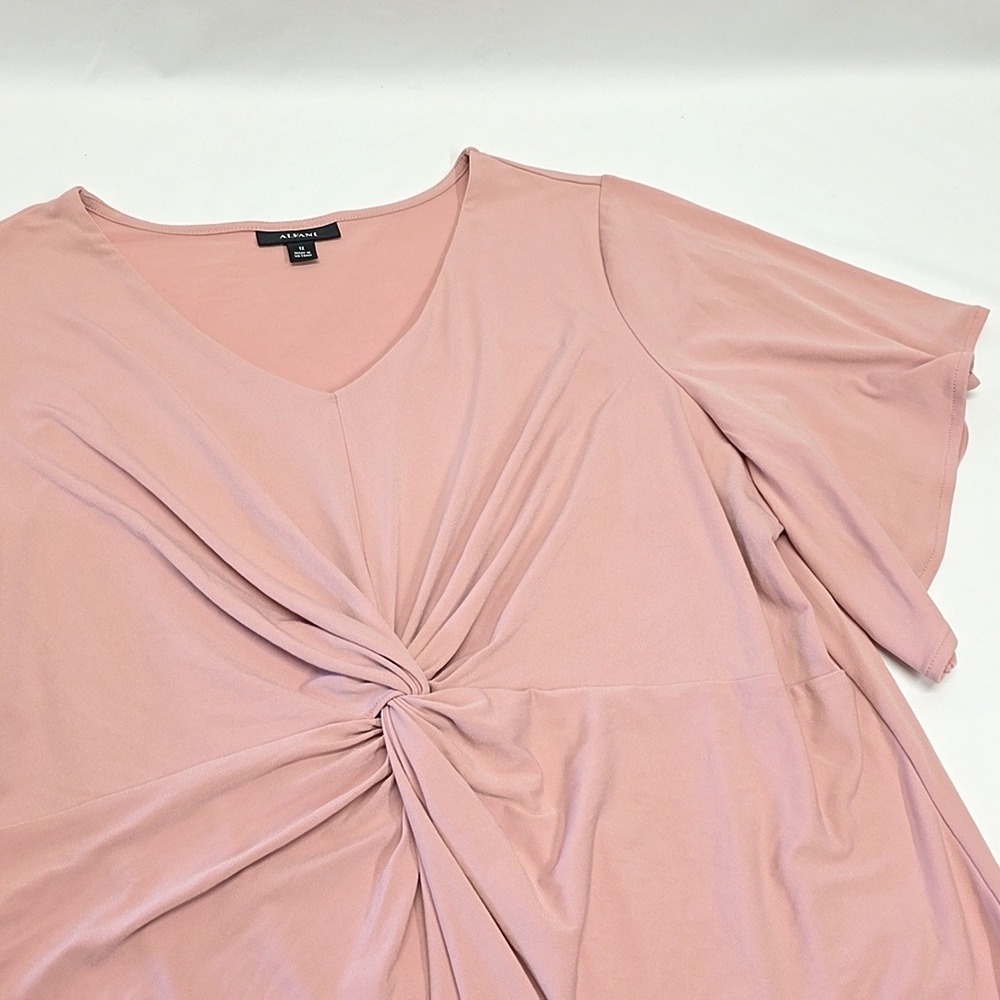 Alfani Twist Front Blouse‎ Womens 1X Dusty Rose V-Neck Short Sleeve Top